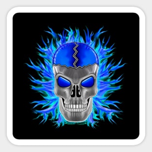 Blue Skull with Flames Sticker